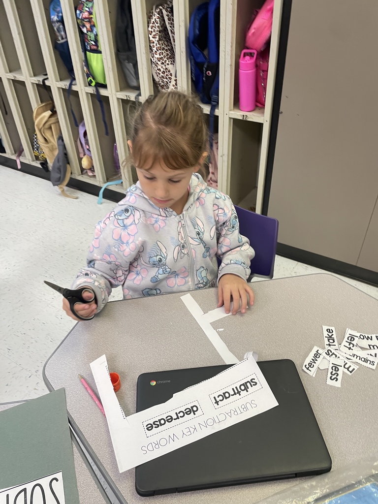 Our fantastic 2nd graders are building a strong foundation in math by getting hands on with vocabulary practice. They were cutting and sorting key words like 'subtract,' 'decrease,' and 'plus,' making abstract concepts concrete and memorable. We love seeing this level of focus and engagement in the classroom every day!