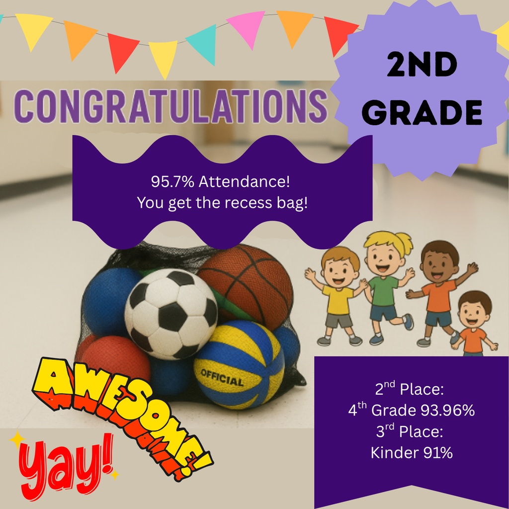 Congratulations 2nd Grade! You have won the recess bag this week for having the highest attendance!