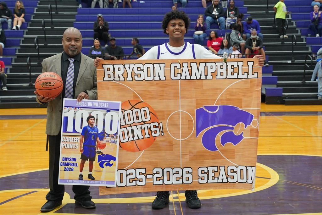 Bryson Campbell recognized for 1000 points in high school career as a sophomore on the Wildcat Basketball team.