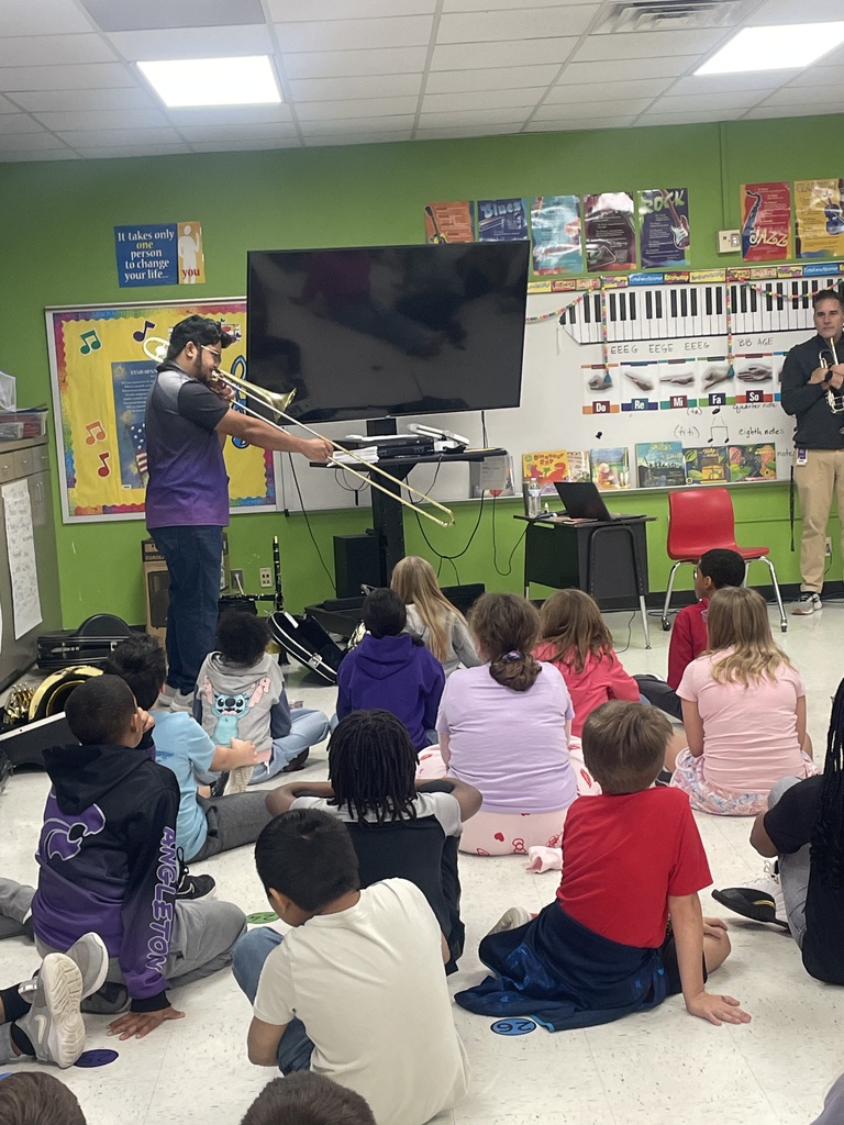 We had some very special guests in the music room this week! The directors from Angleton Junior High stopped by to introduce our 5th graders to the wonderful world of band. From the smooth slide of the trombone to the bright notes of the flute, our students loved getting an up-close look at the instruments they can play next year.  It’s more than just music—it’s about teamwork, discipline, and finding your voice. We can’t wait to see these students on stage in the future!
