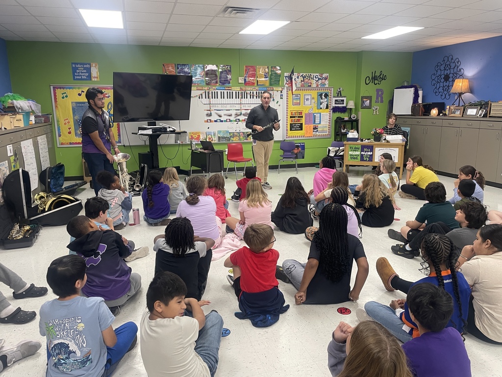 We had some very special guests in the music room this week! The directors from Angleton Junior High stopped by to introduce our 5th graders to the wonderful world of band. From the smooth slide of the trombone to the bright notes of the flute, our students loved getting an up-close look at the instruments they can play next year.  It’s more than just music—it’s about teamwork, discipline, and finding your voice. We can’t wait to see these students on stage in the future!