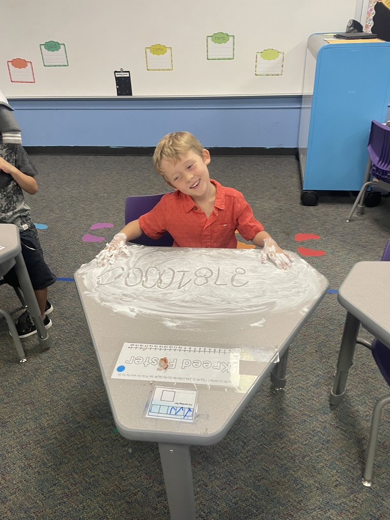 Who knew math could be this much fun? Kindergarten and 1st-grade students in Mrs. Heard's and Mrs. Counts' classes traded in their paper and pencils for shaving cream today! Using sensory play to practice numbers and math facts helps our youngest learners build fine motor skills while making memory connections that stick. Learning is definitely hands-on (and a little messy) at our school!