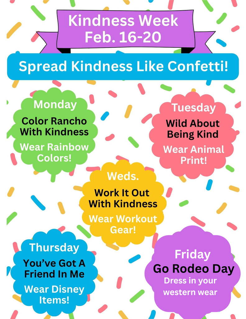 Please note the change to our kindness week dress up days. Friday will be western wear dress up.