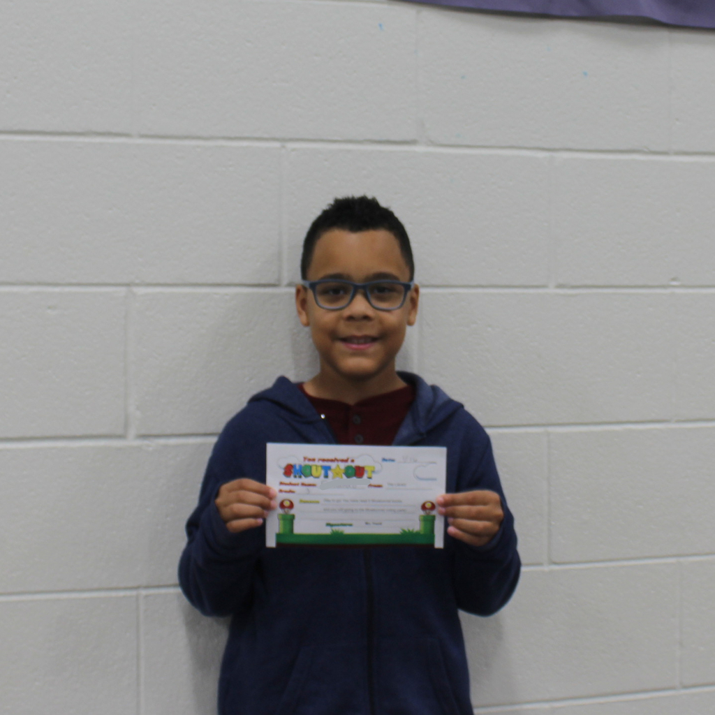 It is time to celebrate! These students (and staff!) have gone above and beyond, and we are so proud to share this week's Shout Outs. From showing great manners and encouraging classmates to hitting huge reading milestones, these individuals are leveling up and making our school a better place every day.