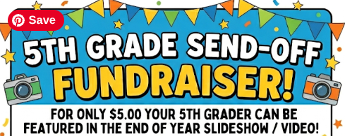 It’s almost time for the big reveal, and we don't want anyone left out! Tomorrow, Friday, May 15th, is the absolute last day to submit your photos for the 5th Grade "Then & Now" Shutterbugs fundraiser. 📸✨  What you get for $5 Cash or https://sfnd.io/839jg :  ✨ Feature in the 5th Grade Slideshow  ✨ A digital link to the final video  ✨ NEW: A printed copy of your student’s "Then & Now" photos!  Send your "Kindergarten" and "Now" photos to Mrs. Powell by Friday. Don’t miss out on this special keepsake!
