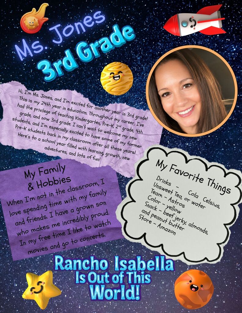 🚀 Rancho Isabella is Out of This World! 🚀 Please help us give a warm welcome to our incredible 3rd Grade Team for the 2026-2027 school year: Ms. Kluttz, Ms. Jones, and Mrs. Edwards! Together, these three amazing educators bring decades of experience, endless energy, and a deep love for our students. From full-circle moments with returning students to hands-on science and history adventures, they are ready to make this year absolutely stellar!