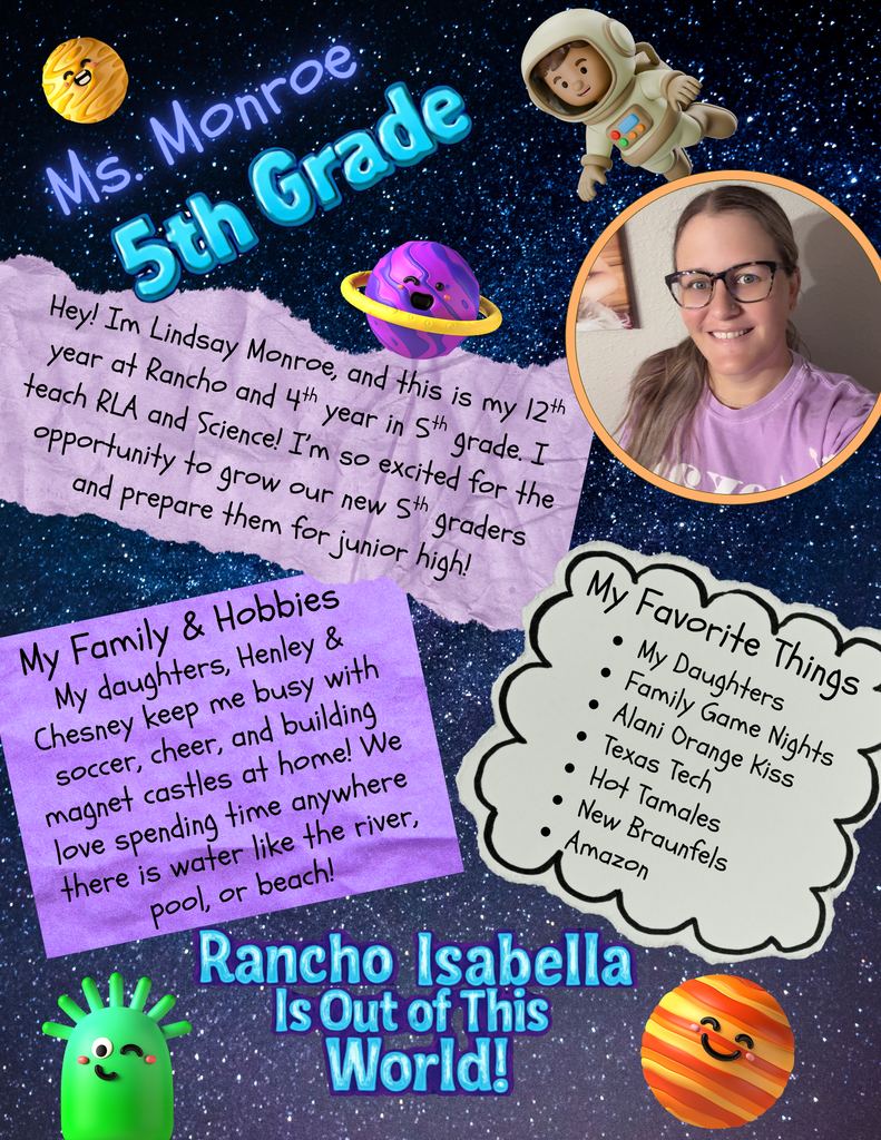 5th grade is a big milestone year, and our students are in fantastic hands with Ms. Trevino and Ms. Monroe leading the way! Together, this power team brings years of experience to Rancho Isabella, specializing in deep-dive learning, critical thinking, and preparing our oldest elementary leaders for their big transition to junior high. From tackling complex math problems to diving into science and reading, they are focused on helping every child reach their full potential.