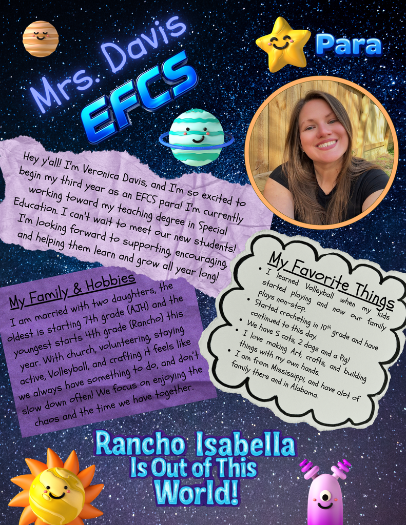 EFCS Teacher Spotlight! Help us welcome Mrs. Greaves, Mrs. Davis, and Ms. Huggins to the 2026–2027 school year! With Mrs. Greaves leading the classroom with 12 years of experience, and Mrs. Davis & Ms. Huggins bringing dedicated experience and heart as paras, our students are in out-of-this-world hands! From volleyball and camping to craft projects and travel dreams, this team brings so much joy and warmth to our campus. We can’t wait for an incredible year together!