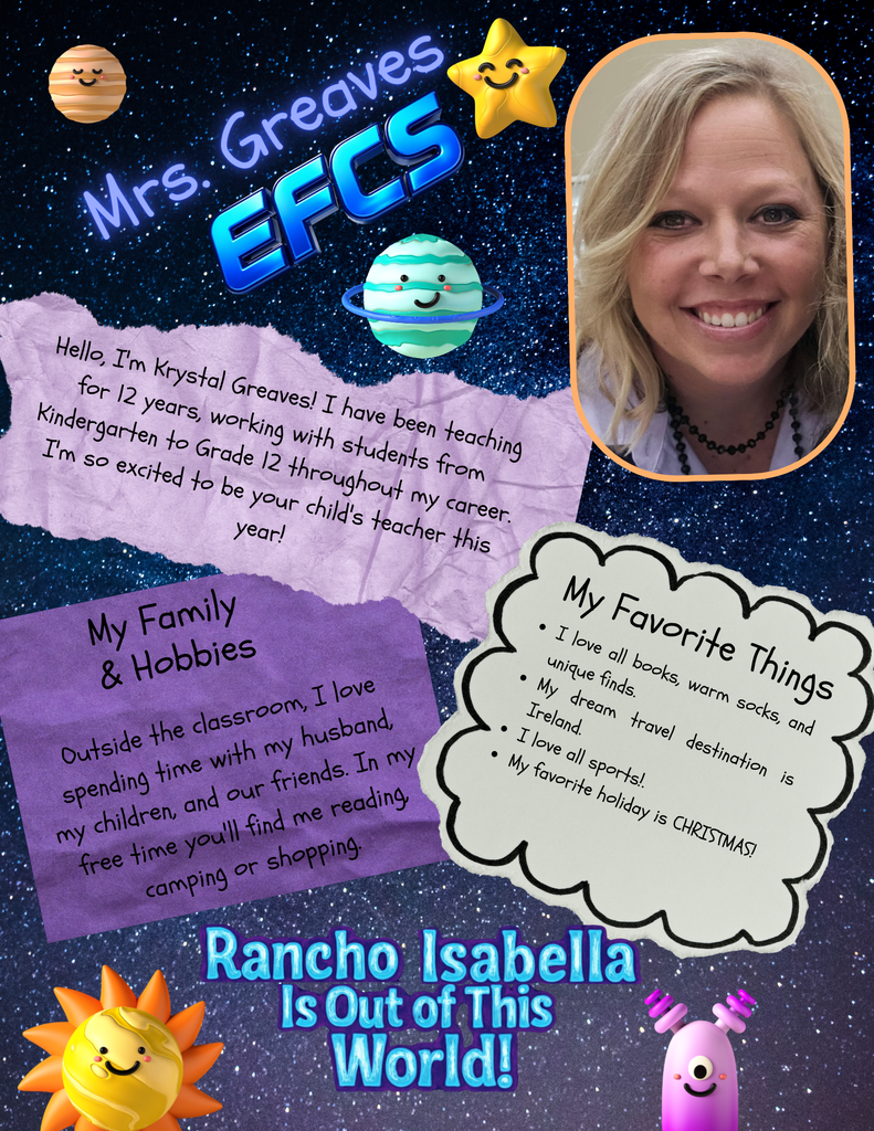EFCS Teacher Spotlight! Help us welcome Mrs. Greaves, Mrs. Davis, and Ms. Huggins to the 2026–2027 school year! With Mrs. Greaves leading the classroom with 12 years of experience, and Mrs. Davis & Ms. Huggins bringing dedicated experience and heart as paras, our students are in out-of-this-world hands! From volleyball and camping to craft projects and travel dreams, this team brings so much joy and warmth to our campus. We can’t wait for an incredible year together!