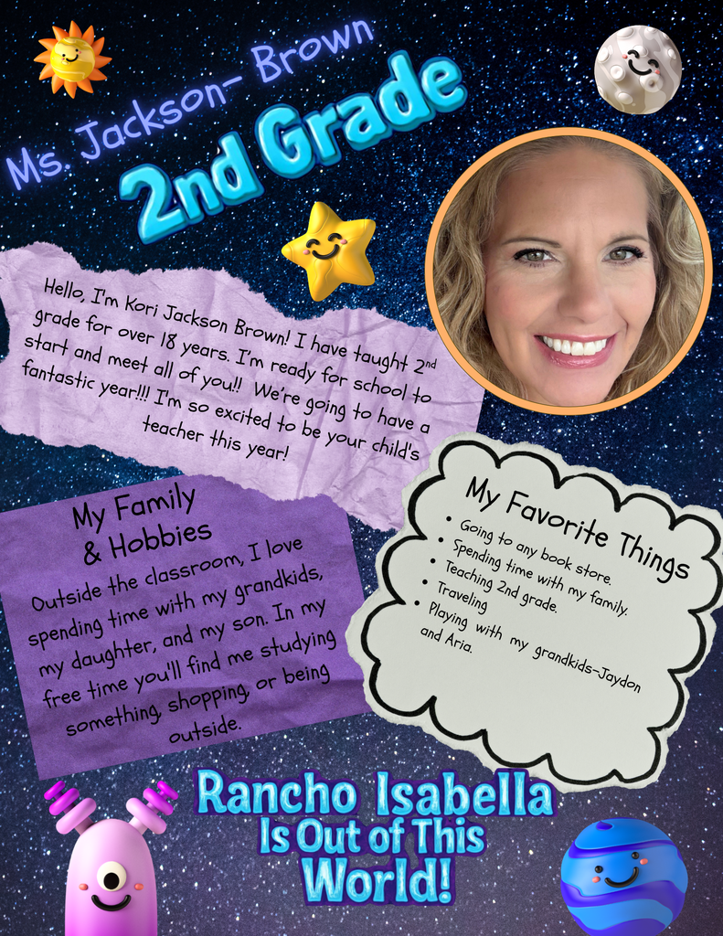 Help us give an "Out of This World" welcome to Ms. Jackson-Brown and Mrs. Walker for the 2026–2027 school year! With Ms. Jackson-Brown bringing over 18 years of experience teaching 2nd grade, a love for bookstores, traveling, and spending time with her family and grandkids, alongside Mrs. Walker (Walker-Campos) entering her 4th year in 2nd grade with her love for gaming, reading on her Kindle, salt & vinegar chips, Dr. Pepper Zero, and her two cats, our 2nd graders are set for a fantastic year filled with learning, fun, and growth! 