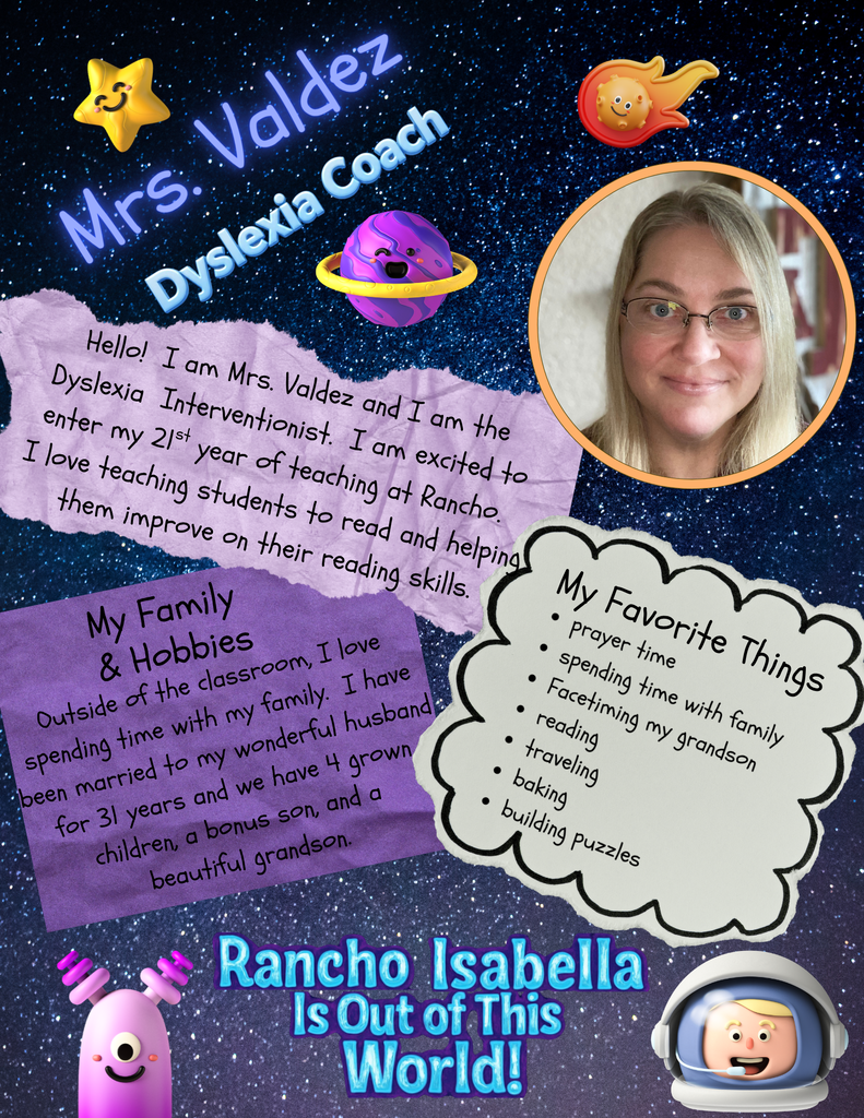 Help us give an "Out of This World" welcome to our Intervention & Support Team—Mrs. Mancuso (Interventionist), Mrs. Valdez (Dyslexia Coach), and Mrs. Taylor (Diagnostician)—for the 2026–2027 school year! With decades of experience between them, this dedicated team brings immense passion to helping every student grow, learn, and succeed. Whether they are supporting reading, creating custom learning plans, or cheering on their own families at game nights and sports events, they are dedicated to giving our students an incredible foundation to reach new heights this year! 