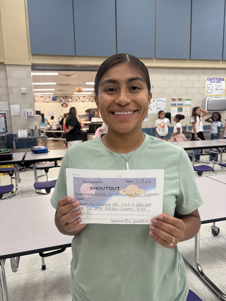Shout-out to instructional assistant Kamila Garcia for going above and beyond to support our team! Mrs. Guenther recognized Kamila for stepping in to help cut and laminate all of the HMH anchor charts. Her teamwork and dedication help keep our classrooms running smoothly and looking great. Thank you for all that you do—you rock!