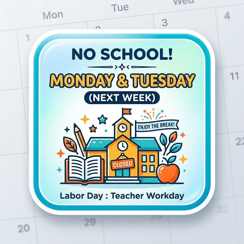Reminder: No school on Monday and Tuesday of next week.