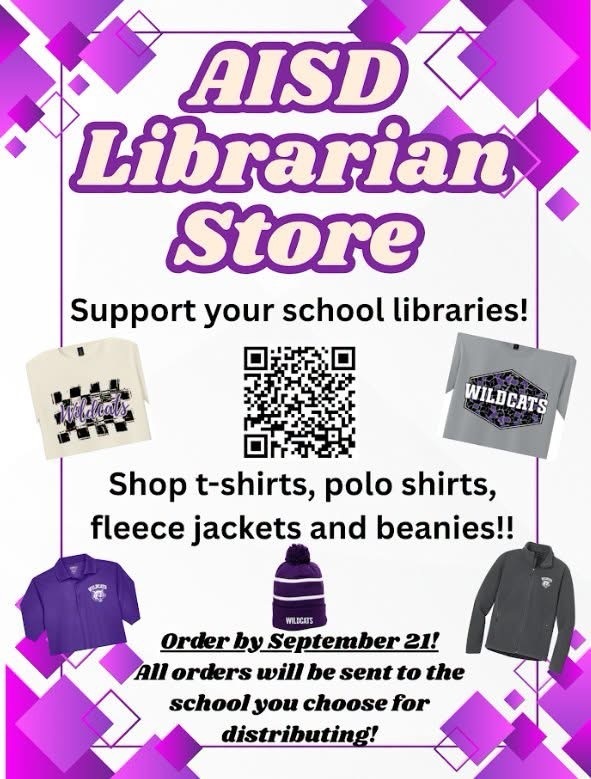 Show your Wildcat pride and support our students at the same time! 💜 The AISD Librarian Store is officially open, offering tees, polos, fleece jackets, and beanies. Every purchase helps support our school libraries and the wonderful learning spaces they create for our kids every day.  🛒 Scan the QR code in the flyer or tap the link to shop: https://jmcustomscreenprinting.com/aisdwildcatmerch/shop/home ⏳ Deadline to order: September 21st! 📍 All orders will be delivered directly to the campus of your choice for easy pickup.