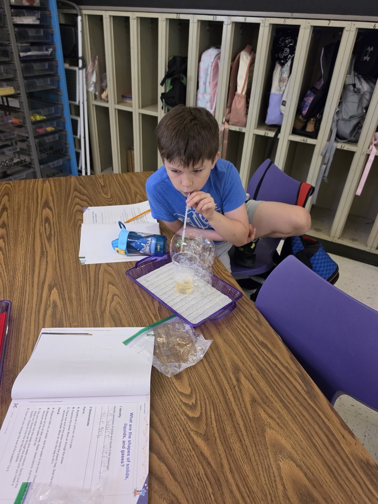 Science in action! Mrs. Edwards' 3rd graders spent the day exploring the states of matter. Through hands-on experiments, our young scientists trapped gases in bubble structures to answer the big question: What are the shapes of solids, liquids, and gases? Way to go, future scientists!