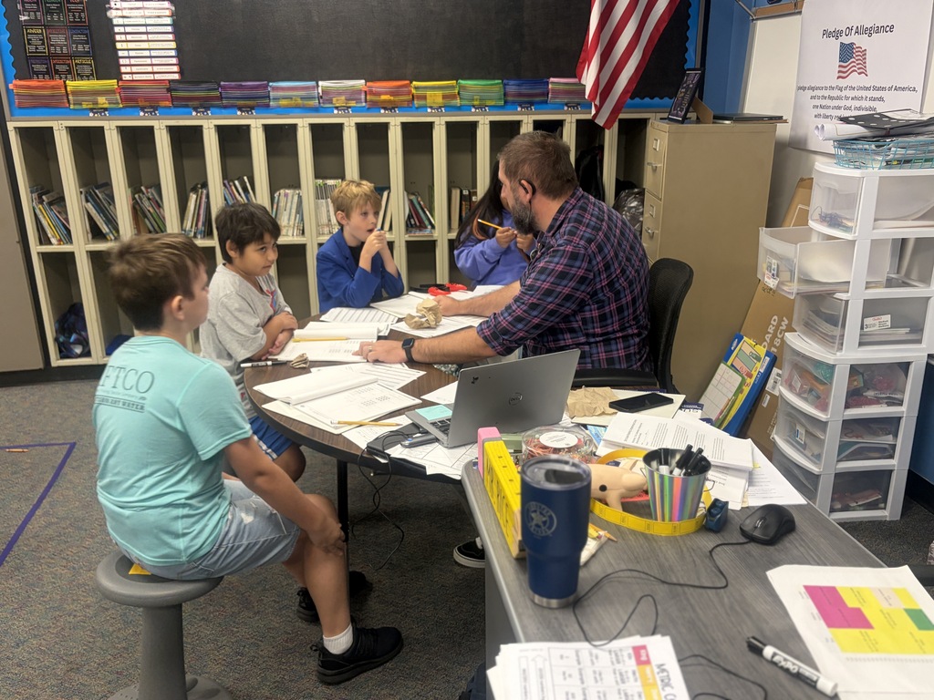 Small group time in action! Mr. Rice working closely with students to break down big concepts into hands-on learning. We love seeing our students stay engaged, ask questions, and grow together every single day.