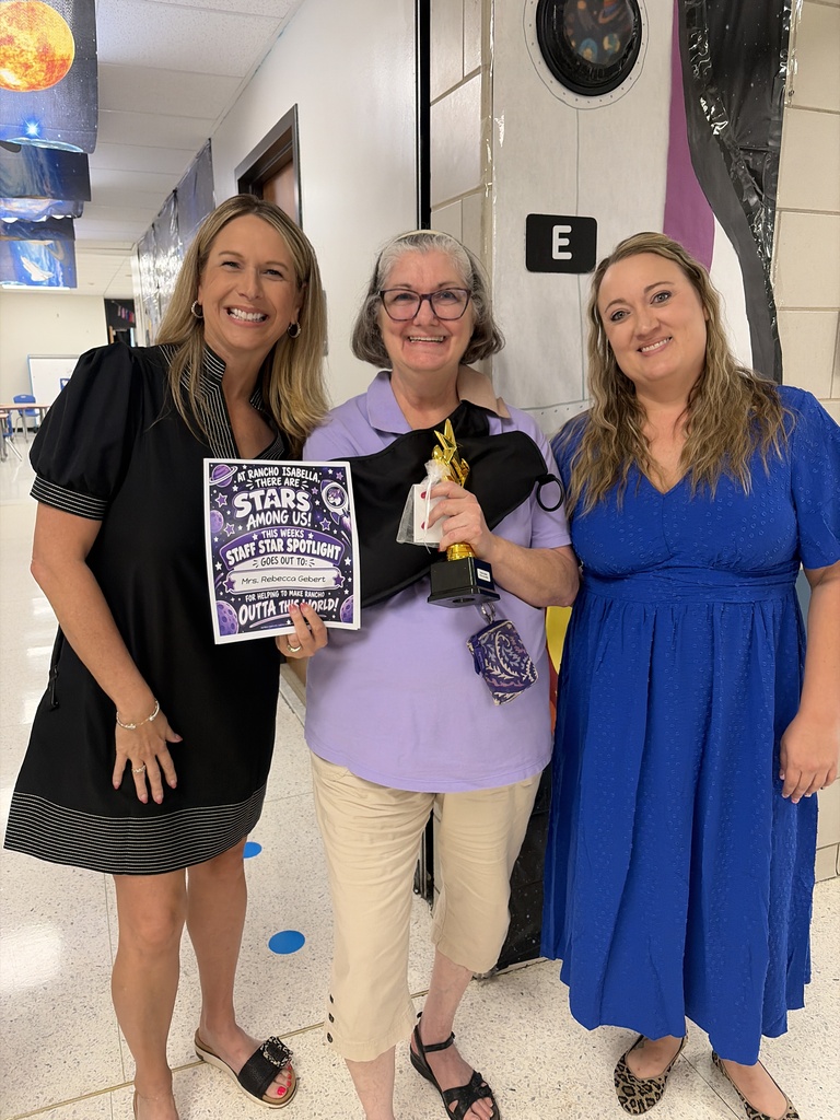Big congratulations to Mrs. Rebecca Gabert for being recognized as this week’s Staff Star at Rancho Isabella! Thank you for going above and beyond to make our school "outta this world" for our students and community every single day. We are so lucky to have you on our team!