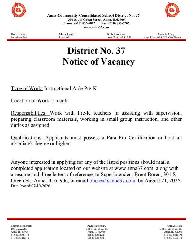 Notice of Vacancy