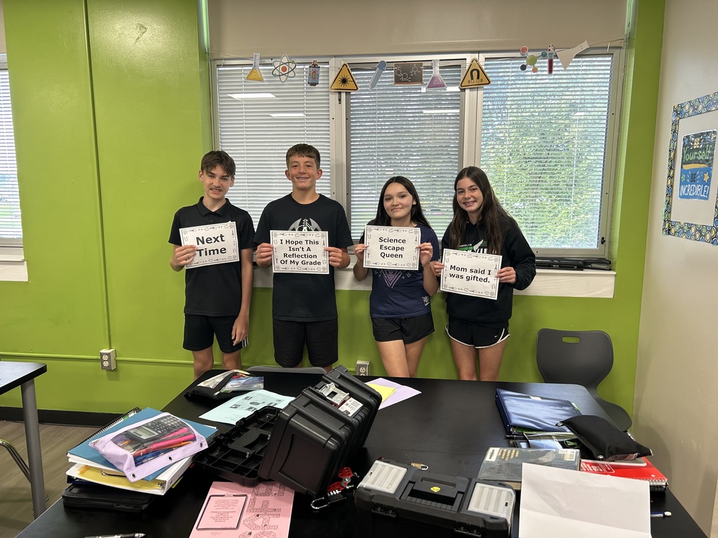 These 8th grade students solved puzzles the fastest to win the Lab Safety Breakout Box Challenge!