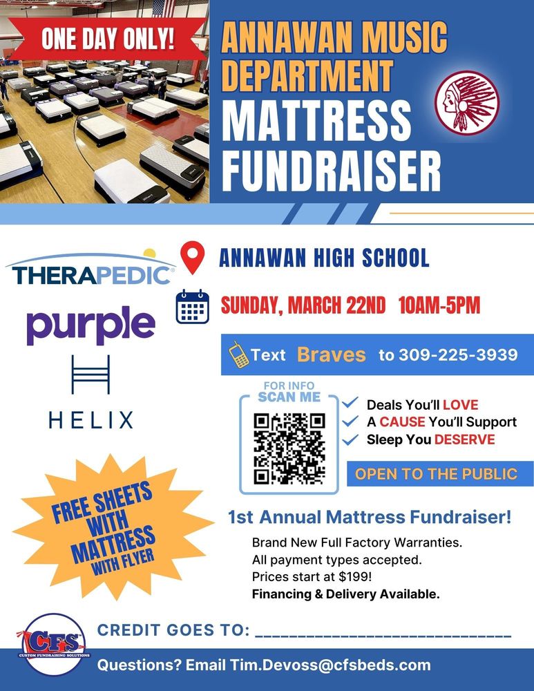 mattress fundraiser information - sunday march 22 - 10am to 5pm - High School Gym