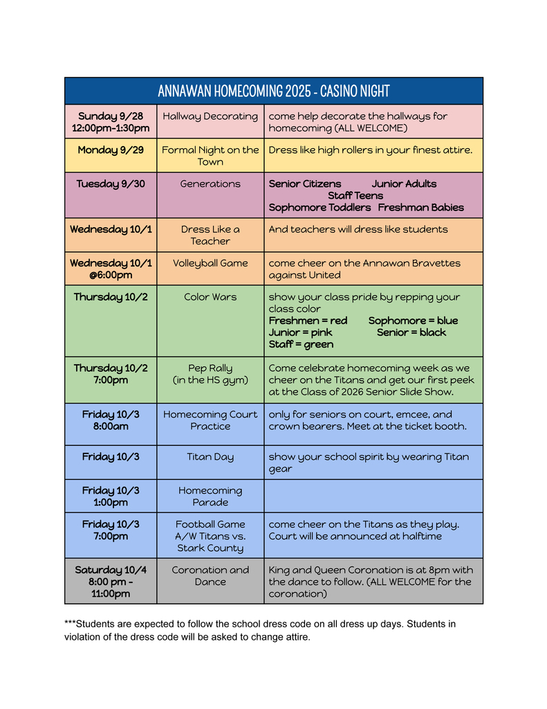 Homecoming 2025 - Schedule