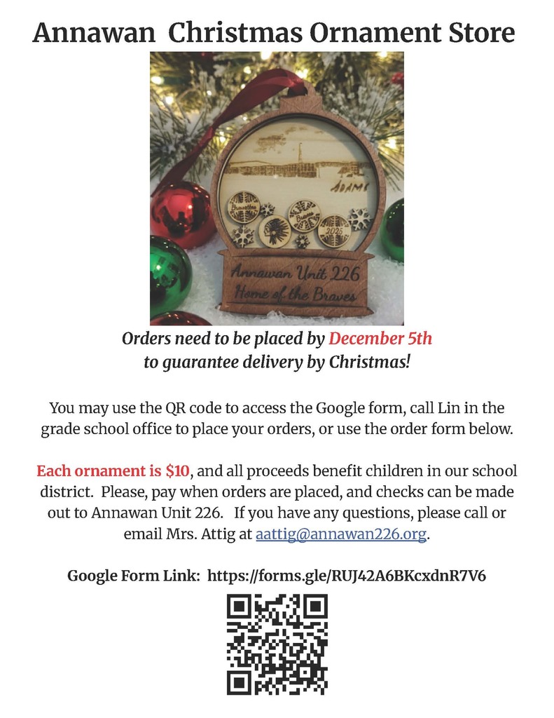 order form for the 2025 Annawan Christmas Ornament