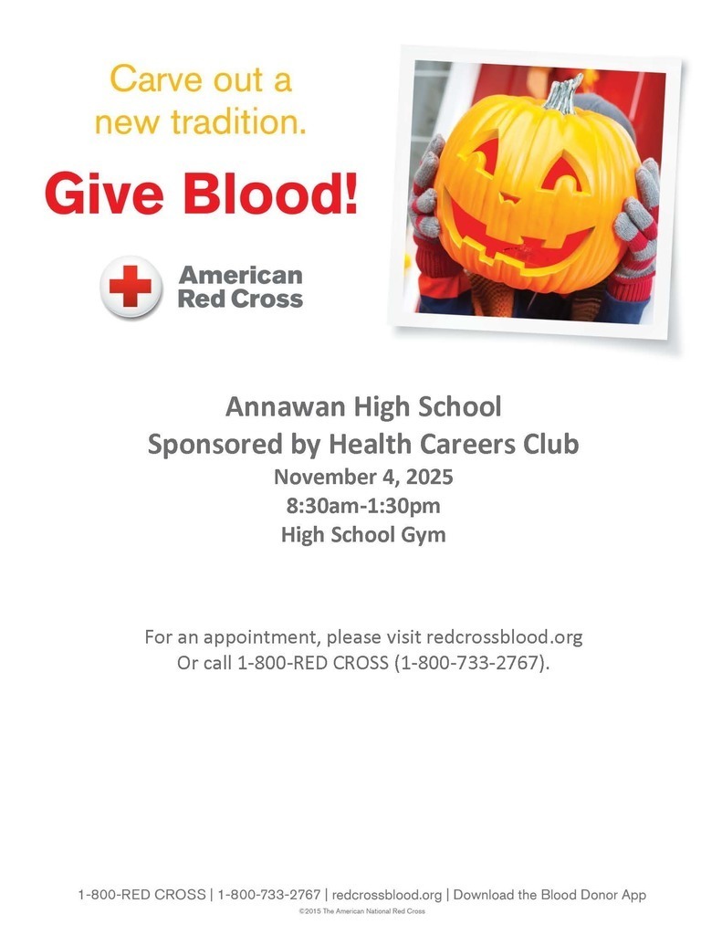Blood Drive - Annawan High School November 4, 8:30am - 1:30pm - HS GYM