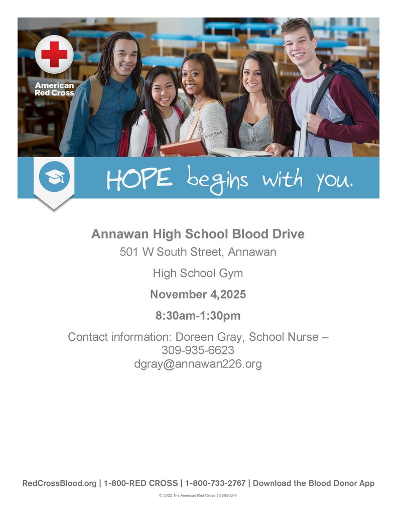 Annawan HS Blood Drive - Informational Flier - November 4 from 8:30 a.m. to 1:30 p.m.