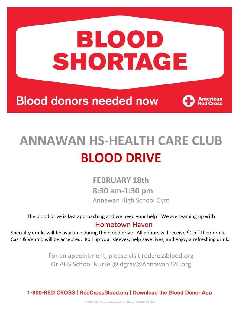 Blood Drive Flyer - 2026 - Feb 18th - Annawan HS Gym