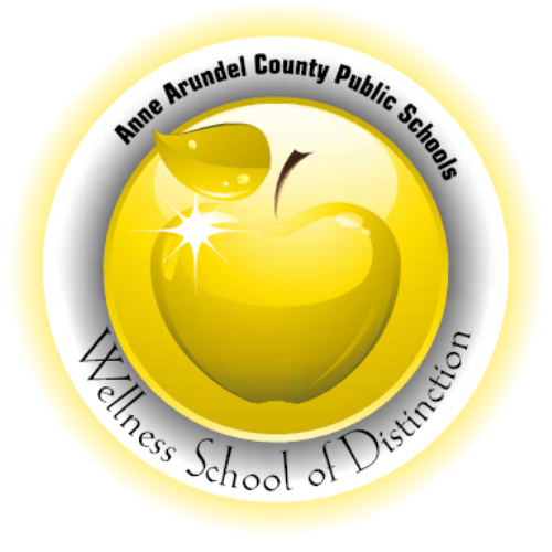 a sparkling golden apple with text Anne Arundel County Public Schools Wellness School of Distinction