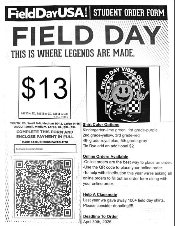 Field Day T Shirt Form