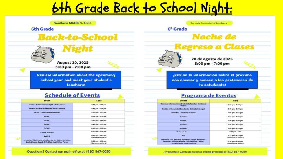 6th Grade Back To School Night!