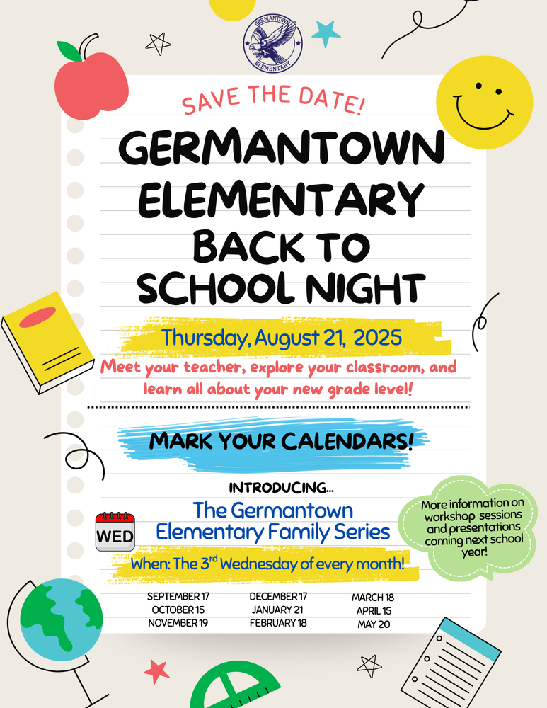 Save the Date Flyer for Back to School Night and Parent Series Nights