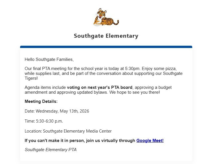 May PTA Meeting