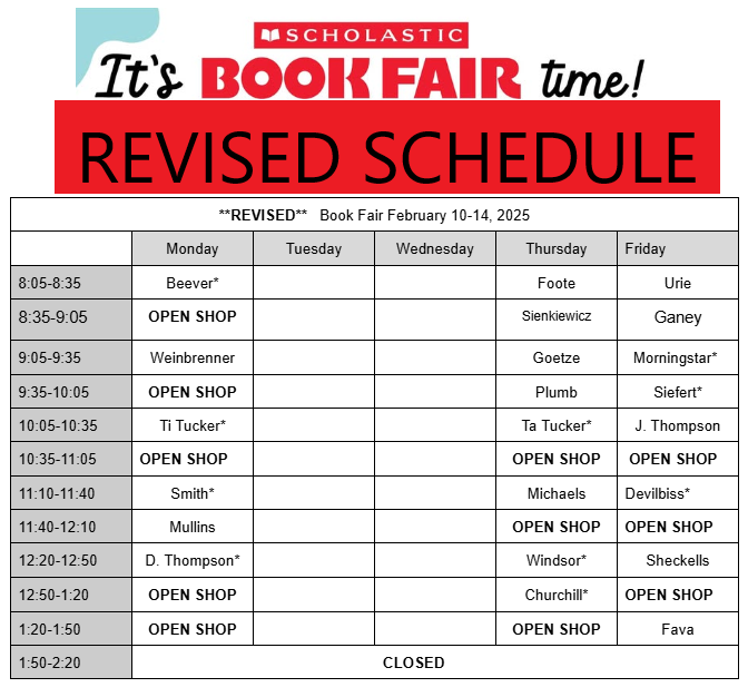 Revised Book Fair Schedule