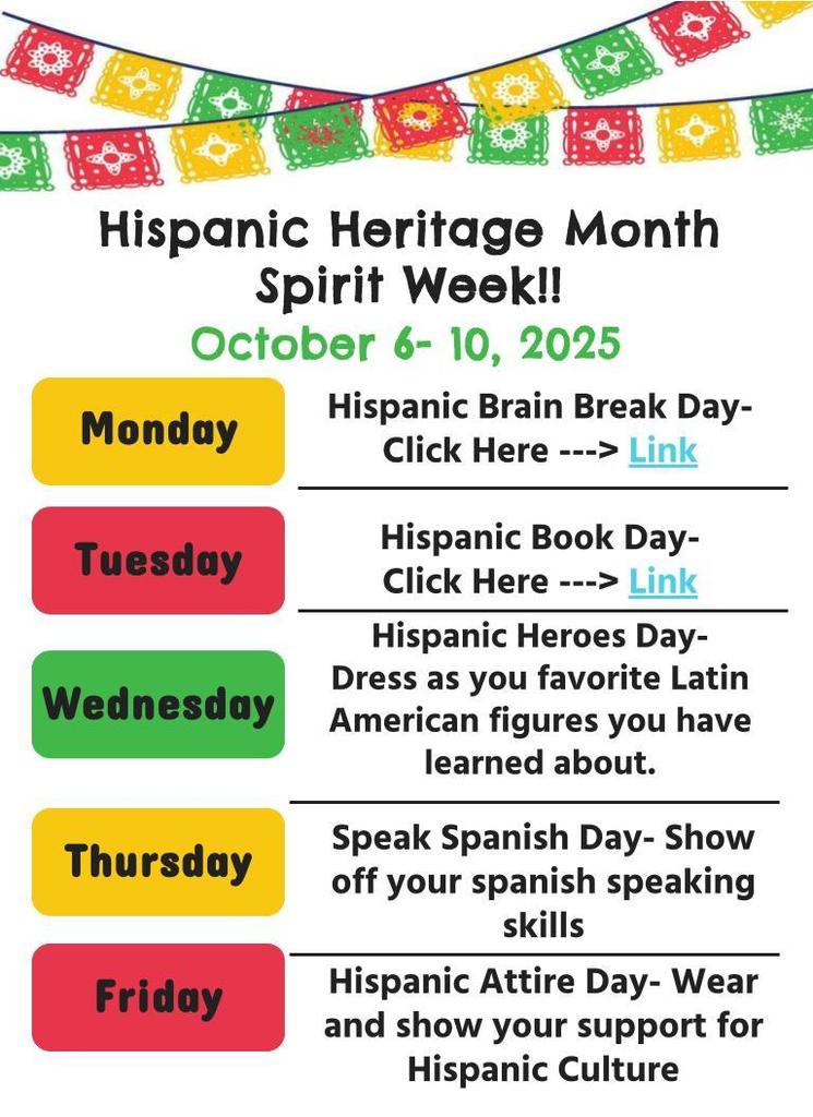 Hispanic Heritage Month Spirit Week!!