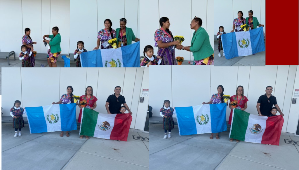 PArents sharing their cultures and flags with staff members