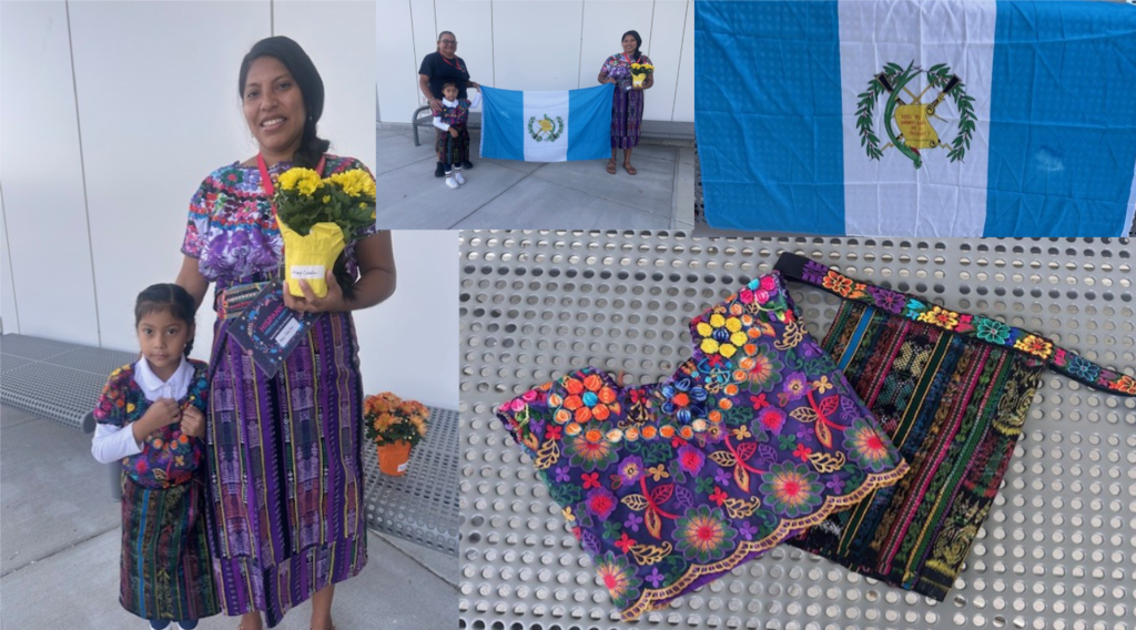 Parent and student showing off their national flag and dresses