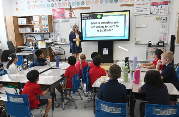 Teacher standing in front of classroom