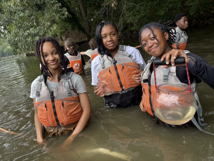 students in water