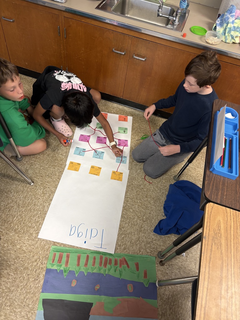 Three students working on the floor creating a poster.