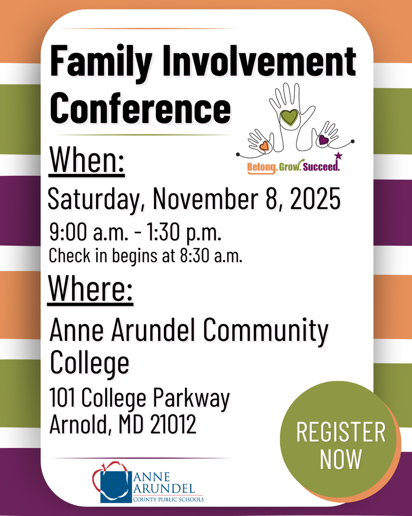 Family Involvement Conference Sat. Nov. 8, 9 am - 1:30 pm at AACC