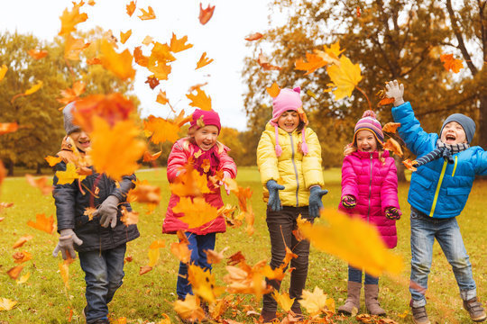 Students playing in leaves