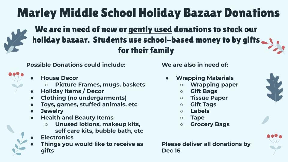 Holiday Bazaar Donations