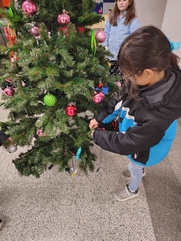 Students, Christmas tree, ornaments