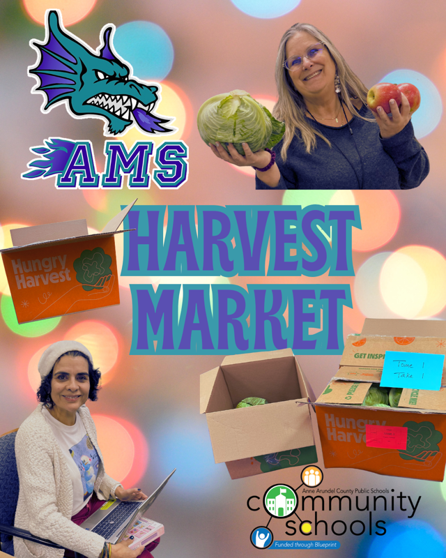 Community School staff giving harvest foods