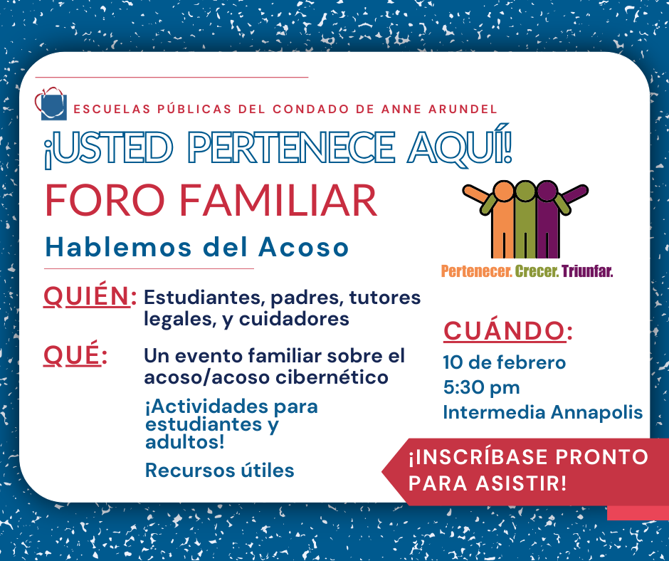 Foro Familiar, 10 de febrero en la Intermedia Annapolis