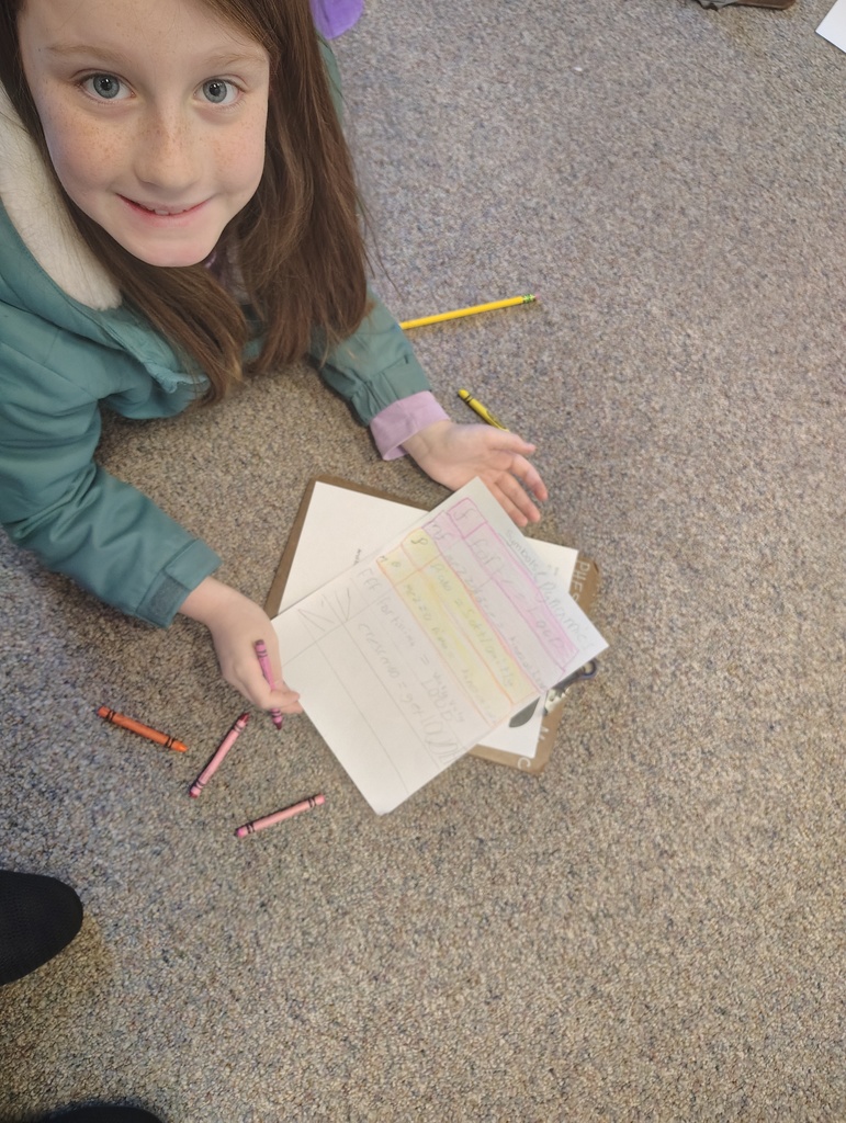 a student proudly showing off her work