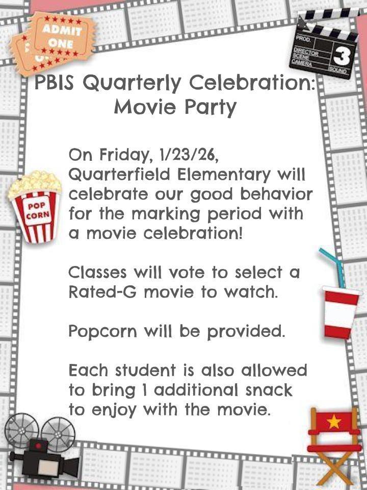 PBIS movie flyer invitation- English. Movie reels with popular movie clip art