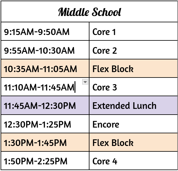 Middle School Virtual Schedule